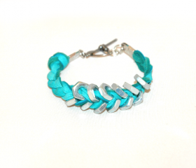 Teal & Silver Hex Nut Bracelet